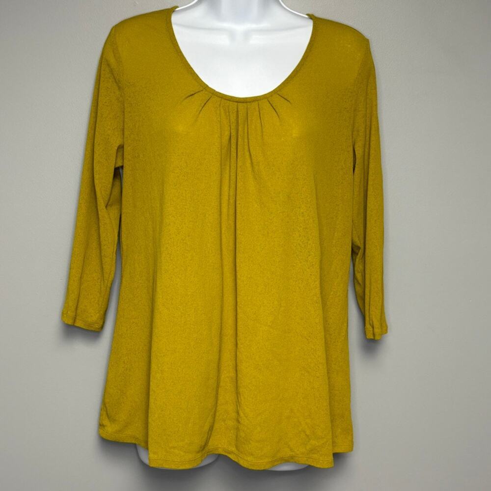 J.‎ Jill Gold Olive Lightweight Pleated 3/4 Sleeve Scoop Neck Top Womens Sz M